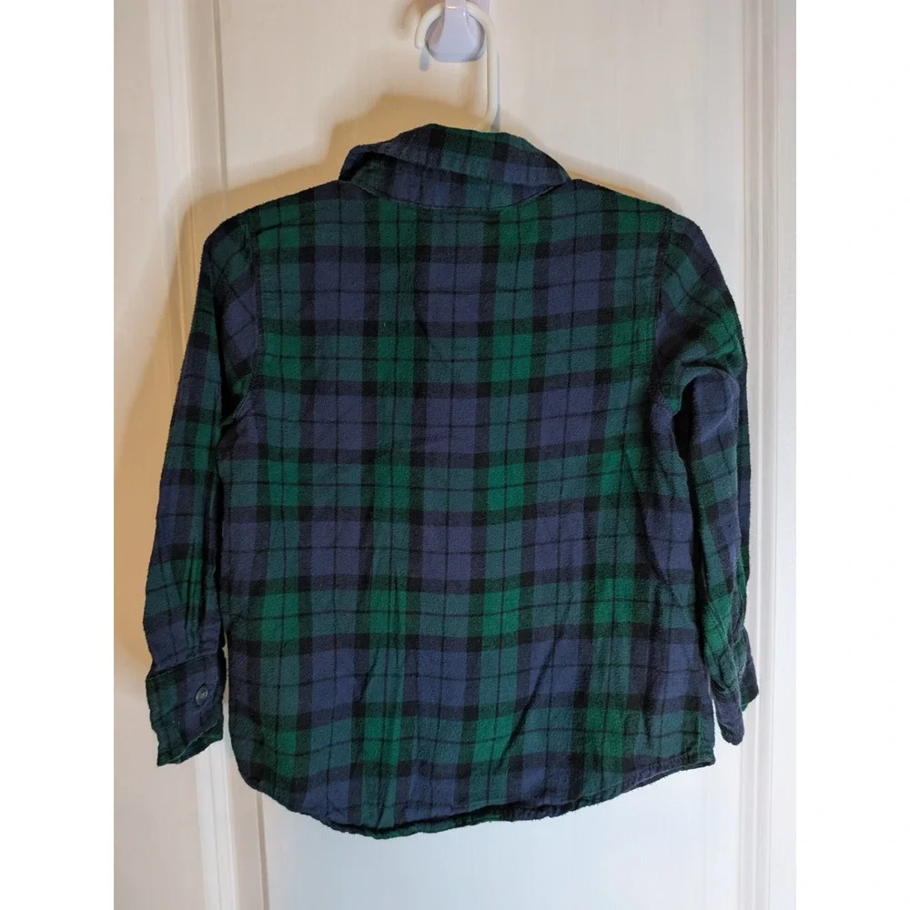 Old Navy Toddler Boys Green Navy Blue Plaid Flannel Button Down Shirt 3T